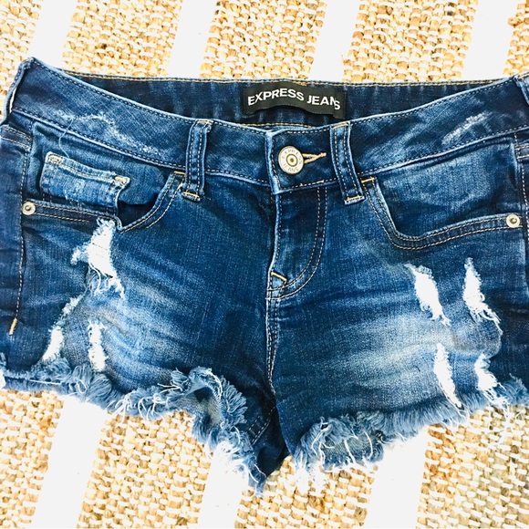 Express distressed denim jean shorts cutt off style 2 summer patriotic - Picture 6 of 7